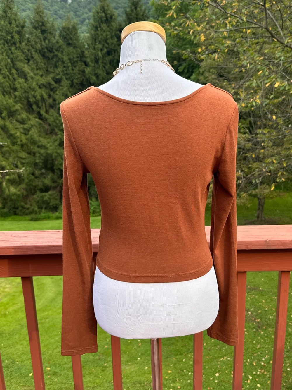 OGL Rust Square-Neck Long Sleeve Cotton Top - Picture 3 of 5